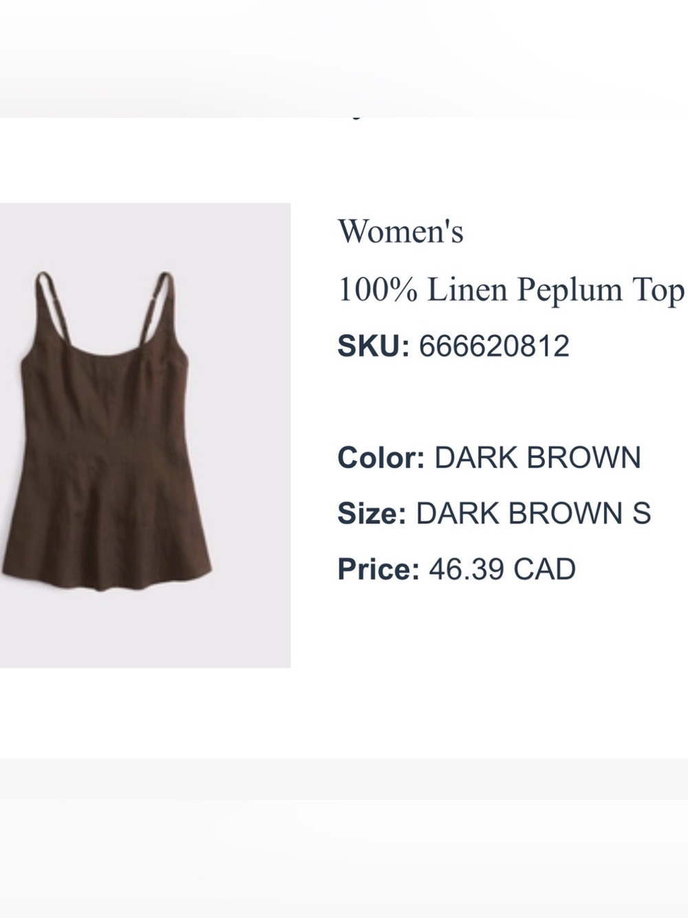 Women's Dark Brown Linen Peplum Tank Top Abercrombie and finch
